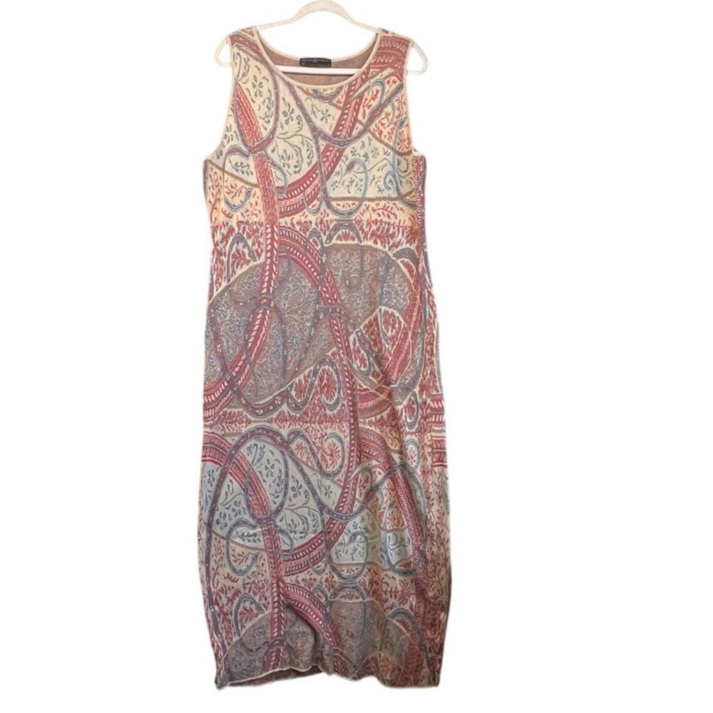 Peruvian Connection XL Burgundy multi-color Paisley maxi dress Tapestry pattern